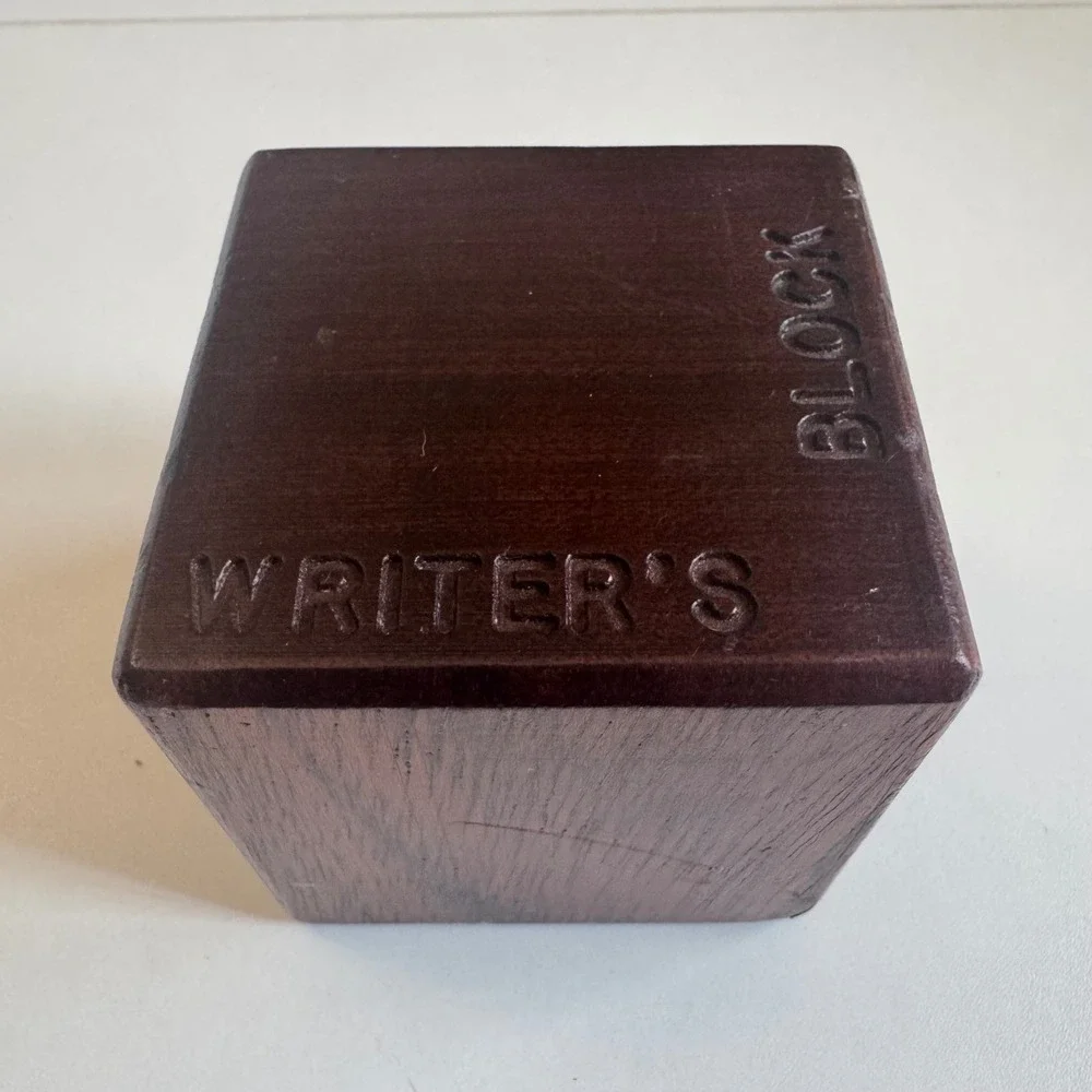 Vintage 1984 Lindh Writers Block Wood Cube Novelty Desk Paperweight 2.5 Inch